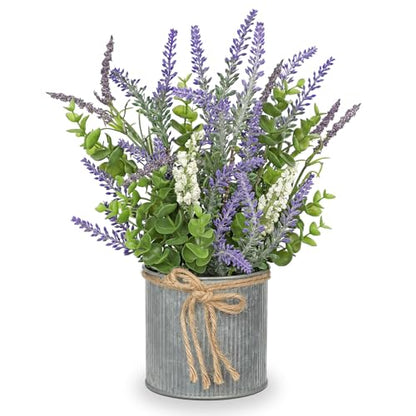 DILATATA Rustic Lavender Flowers Artificial Lavender Decor Fake Lavender Plant in Metal Pot Faux Plants in Pots for Home Bathroom Table Centerpieces Wedding Decor Potted Lavender Flower Purple Decor - size: 13" G.P
