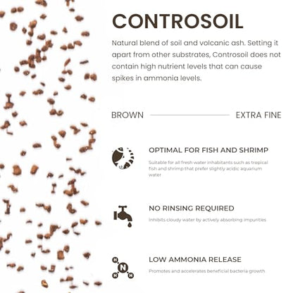 Ultum Nature Systems Controsoil - Freshwater Aqua Soil Substrate for Fish, Shrimp, Live Plant Propagation and Aquascaping - 6.8pH Low Ammonia, Volcanic Ash - Brown, Extra Fine (3 Liter) - color: Brown - Extra Fine, size: 3 Liters (2.7 kg)