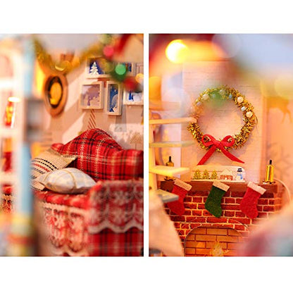 GuDoQi DIY Miniature Dollhouse Kit, Tiny House kit with Music, Miniature House Kit 1:24 Scale, Great Handmade Crafts Gift for Birthday, Christmas Night - color: Christmas Night