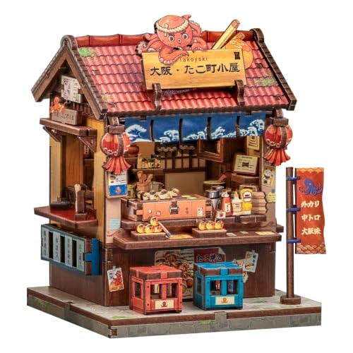DIY Miniature Dollhouse Kit for Beginners, Mini House Book Nook Kit for Teens, 3D Wooden Puzzle, Japanese Booknook Bookshelf Desktop Home Decor, Tiny Crafts Gift for Adults&Teens, 146 Pieces - color: Octopus Town Miniature
