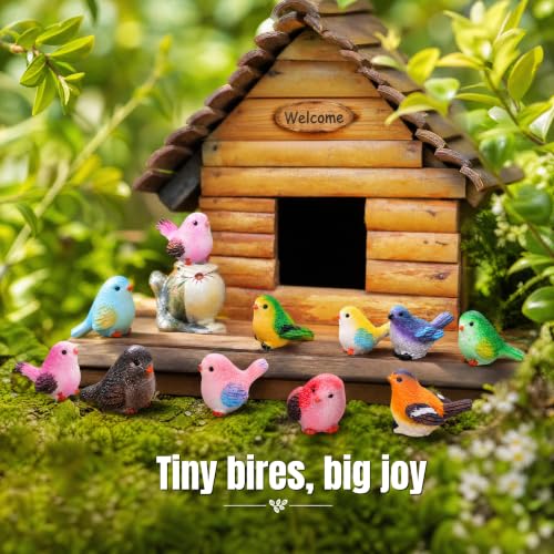 Pumtus 50 Pcs Mini Bird Figurines, 11 Styles Miniature Resin Birds | Realistic Animal Model, Micro Landscape Garden Decoration, Fake Birds for Craft Dollhouse, Cute bird Cake Topper
