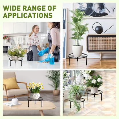 ESRICH 2 Pack 7.8" Metal Plant Stand, Iron Plant Stands for Indoor | Black Plant Stands Outdoor, Rustproof Round Heavy Duty Flower Pot Stand, Potted Plant Holder for Garden Home