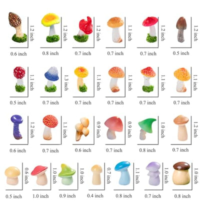 JKanruh 25 Pcs Little Resin Mushrooms,Tiny Mushroom Figurines for Aquarium,Bonsai and Micro Landscape Potted Plant Mini Garden Decoration