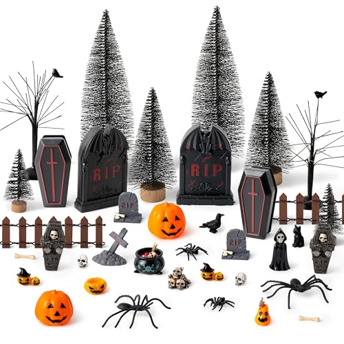 CNhoqc Village Scene Ornaments Accessories, Halloween Garden Miniatue Set