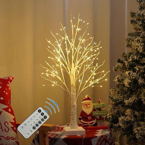 PXBNIUYA 144 LED Birch Tree Lights with Remote Control and Timer-Warm White - color: White-warm White, size: 2ft