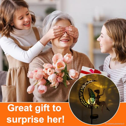 ZKLiLi Garden Outdoor Decor, Fairy Moon Figurine Light Stake, Housewarming Ornament for Patio, Lawn, Yard, Pathway - Unique Gifts for Mom Grandma Women