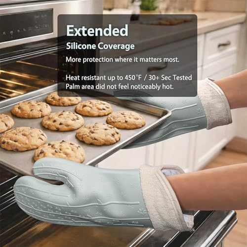 UMIRRO Cactus Silicone Oven Mitts Heat Resistant 2-Pack Set 13", Mint Green - color: Mint Green