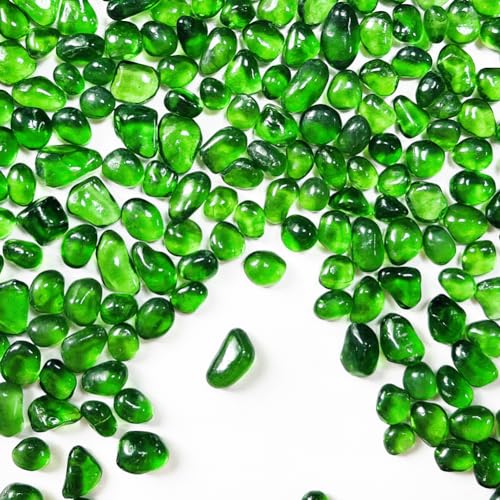 0.89LB Green Aquarium Glass Stones Sea Glass Pebbles for Fish Tanks Decorations Aquarium Gravel Fish Tank Rocks, Glass Gems Stones Beads Pebbles Rock Sand for Vase Filler Fish Turtle Tank Decorations - color: Green