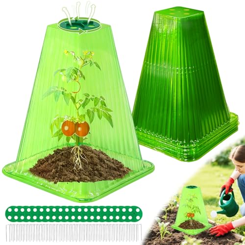 20 Pack Garden Cloches for Plants,9.4" H X 7.8" D Reusable Bell Plant Protector with 40 Ground Stakes and Rotary Vent Cover,Plant Covers Freeze Protection from Animals Snails Birds Chickens (Green) - color: Green