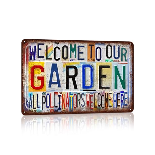 Vintage Welcome To Our Garden All Pollinators Welcome Here | Wall Decor Metal Sign Tin Signs - color: Welcome-A-02