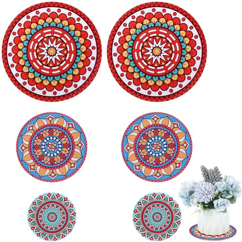 Nuanchu 6 Pcs Boho Plant Pot Coasters 3 Sizes 3.94" 5.9" 7.87", Rubber Absorbent Non-Slip Pot Plant Round Mat Gardening Indoor Outdoor Flower Protect Mat for Table Desk Floor, Colorful - color: Multicolor, size: 4 Inch, 6 Inch, 8 Inch