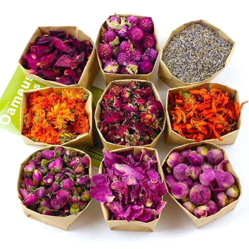9 Bags Set Dried Flowers - Candle Making Soap Making DIY Candel Natural Flowers-,Lily,Don't Forget Me,Lavender,Mint Leaf,Rose Petal, Red Rose,Globe Amaranth,Chrysanthemum. - color: Stylea 9 Bags*0.3oz