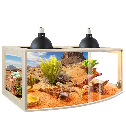 Bearded Dragon Tank, Curved Reptile Enclosure with 3-Side Clear Acrylic Panels, Spacious Lizard Tank with Metal Mesh Top and Lockable Door for Reptile Habitat (Oak, 48" Length,80 Gallons) - color: Oak, size: 48"Length,80 Gallons