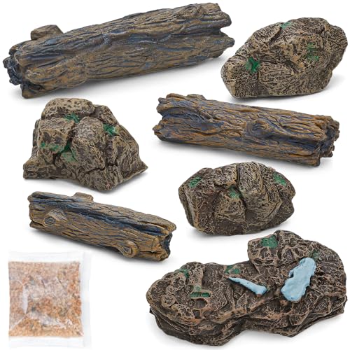 ONEST 7 Pieces Model Tree Stump Fake Rocks Artificial Garden Figurines for Home Decoration Miniature Landscape Landform Diorama Project - color: Rocks and Tree Stump