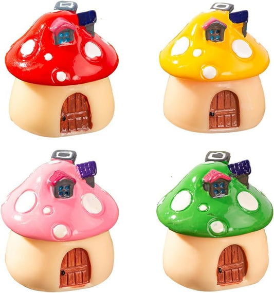 4pcs Miniature Mushroom Figurines - Fairy House & Tiny Mushroom Figures for Fairy Garden, Cake Toppers, Terrarium Accessories, Resin Easter Gifts, Micro Landscape,Car Ornaments & Desk Decor