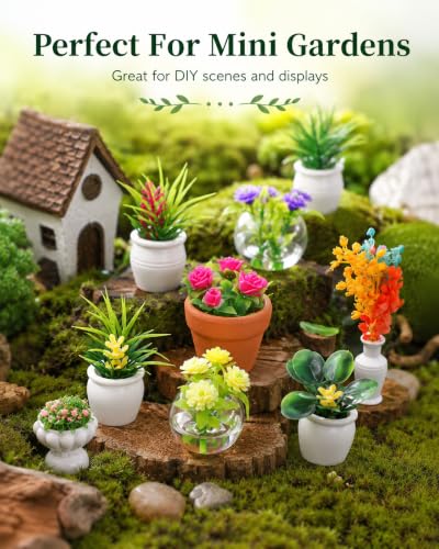 IMIKEYA Miniature Dollhouse Plant Flowers: 15pcs Mini Dollhouse Potted Plants Artificial Tiny Plants Fake Greenery Ornament Potted Plant Flower Model Micro Landscape Dollhouse Furniture Decor