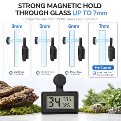 2 Pack Magnetic Reptile Thermometer Hygrometer,Fast-Read °F/°C Digital Temp&Humidity Gauge for Terrarium Tank Enclosure,for Bearded Dragon,Gecko,Snake, Tortoise,Hermit Crab,Jumping Spider (Black) - color: Black