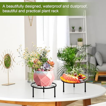 ESRICH 2 Pack 7.8" Metal Plant Stand, Iron Plant Stands for Indoor | Black Plant Stands Outdoor, Rustproof Round Heavy Duty Flower Pot Stand, Potted Plant Holder for Garden Home