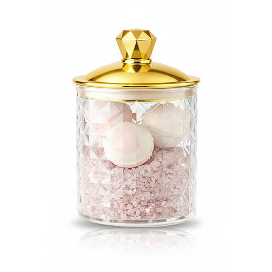 Clear Acrylic Diamond-Cut Storage Jar with Gold Lid – Airtight Decorative Container for Bathroom, Kitchen & Home Organization – Elegant Jar for Cotton Pads, Bath Salts & Snacks - color: golden 04-1pcs