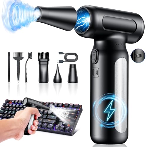 Mershgaya Electric Compressed Air Duster - 30,0000 RPM Rechargeable Cordless Turbo Blower, Portable Air Blower Gun for Cars, PC, Keyboard, Home & Outdoor Dust Cleaning (Replaces Compressed Air Cans) - color: Silver