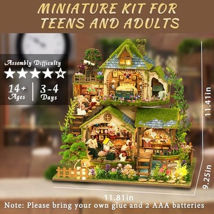 YSWOOD WORLD DIY Miniature House Kit for Adults, Mini House Kit with LED | DIY Miniature Kit, Dollhouse Kit, Model Kits, Home Decor, Wooden Crafts Gifts for Christmas Birthday, Forest Adventure