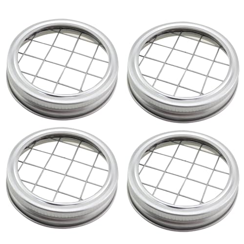 4PCS Mason Jar Lids Wide Mouth Metal Vase Lid Inserts With Straw Holes 2.7x0.57 Inches Split Flower Arrangement Grid Lids Applied To Storing Toothbrushes Pens Stationery In Bottles