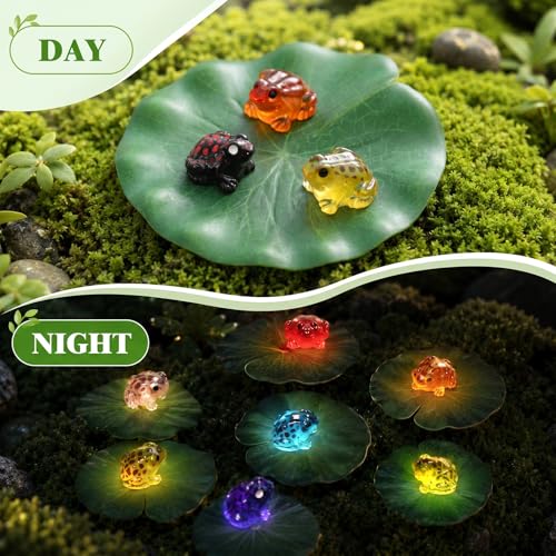 20 Pcs Glow in the Dark Mini Resin Frog, 10 Simulated Lotus Leaves
