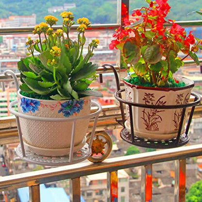 Hanging Railing Planters Baskets Art Hanging Flower Stands Balcony Flower Pot Holders Plant Iron Racks Fence Metal Potted Stand Mounted Balcony Round Plant Basket Shelf Container Box,Garden Steel Pots - color: Bronze-full Bottom