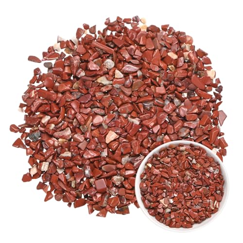 M METERXITY 1.1lb/500g Assorted Tumbled Chips Stone, 5-7 mm Crushed Crystal Quartz Pieces for Vases Filler/Aquarium/Succulent Plants Decor, Irregular Shaped Stones [Red] - color: Red