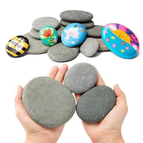 Simetufy 15pcs Rocks for Painting, 5pcs of Each 2-3in, 3-4in, 4-5in, Flat & Smooth River Rocks for Arts & DIY, Kindness Painting Stones for Kids, Garden Deco - size: 2-5in Assortment*15pcs