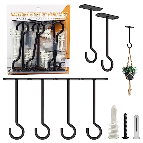 NACETURE Ceiling Hooks for Hanging Plants - Square Wall Mount Plant Hanger Indoor Hanging Hooks Metal Plant Bracket Iron Lanterns Hangers for Wind Chimes, Planters (Square 5" Black 6 Pack) - color: Black, size: 5 Inch 6 Pack