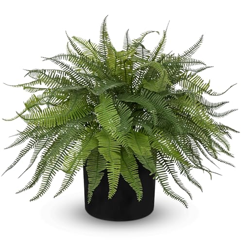 Hollyone 16.9" Fake Fern Faux Boston Fern in Pot Artificial Ferns for Outdoors Indoor Large Ferns Faux Potted Plants Greenery Bush for Patio Garden Farmhouse Windowsill Office Living Room Home Decor - color: Large #1
