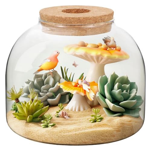 54 oz Glass Fish Bowl Vase with Cork Lid, Clear Bubble Planter Vase Globe Flower Centerpiece, 3 Inch Open Mouth Round Terrarium Vase, 6 Inch Diameter x 5 Inch Height - color: 1PCS
