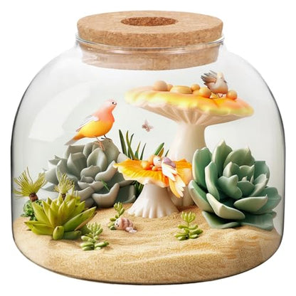 54 oz Glass Fish Bowl Vase with Cork Lid, Clear Bubble Planter Vase Globe Flower Centerpiece, 3 Inch Open Mouth Round Terrarium Vase, 6 Inch Diameter x 5 Inch Height - color: 1PCS