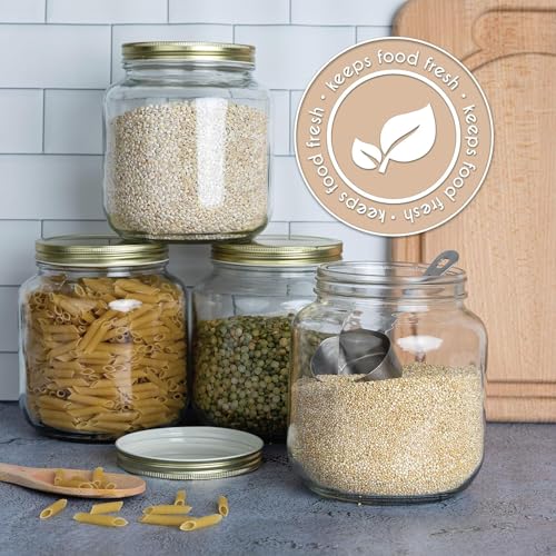 kitchentoolz Half Gallon Mason Jar Wide Mouth with Airtight Metal Lid - Safe for Fermenting, Pickling, Sourdough & Kombucha - Glass 64 oz Mason Jar - Made in USA - BPA Free - color: Gold Lid