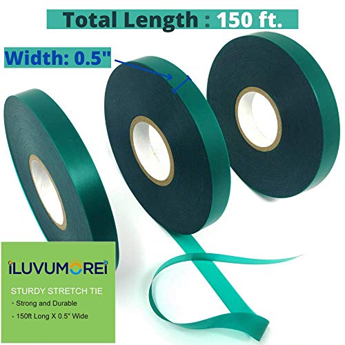 3 Rolls Stretchy Tie Tape, 1/2" 150ft Garden Tie Tape, Thick Sturdy Plant Ribbon Garden Green Vinyl Stake Gardening Tools for Indoor Outdoor Patio Plant