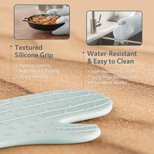 UMIRRO Cactus Silicone Oven Mitts Heat Resistant 2-Pack Set 13", Mint Green - color: Mint Green