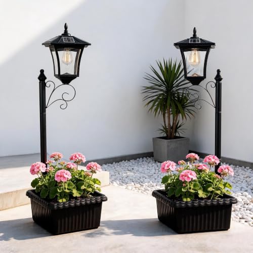 2Pack Solar Lamp Post with Planter, 36.5 in Outdoor Waterproof - size: 2Pack Square Lamp Head with Metal Parts