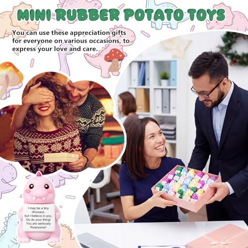 Gejoy 25 Pcs Mini Rubber Dinosaur Toys Positive Mini Dinosaurs Figures | Tiny Figurines to Hide, Dinosaur Gifts with Motivational Quote, Birthday Encouragement Gifts for Coworker Desk Decor - style: Dinosaur
