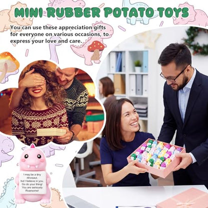 Gejoy 25 Pcs Mini Rubber Dinosaur Toys Positive Mini Dinosaurs Figures | Tiny Figurines to Hide, Dinosaur Gifts with Motivational Quote, Birthday Encouragement Gifts for Coworker Desk Decor - style: Dinosaur