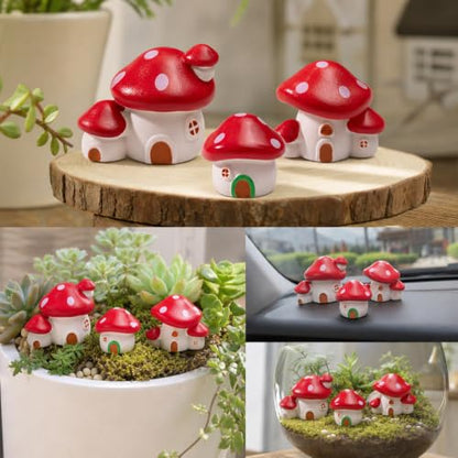 Miniature Resin House Figures Set - Tiny Fairy Garden Buildings & Mushroom Castle for Terrarium, Dollhouse Decor, DIY Landscape Ornaments, Potted Plants (3PCS Cartoon Mushroom Houses)