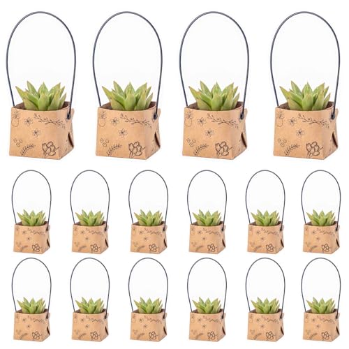 40Pcs Succulent Wrap Bags (fits 2 inch pots), Mini Kraft Succulent Favour Box Basket with Handle for Wedding, Baby Shower, Succulent Party Favours for Guests