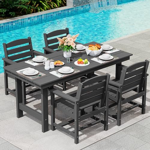 SERWALL 5 Pcs HDPE Patio Dining Set, Outdoor Dining Set for 4, Black - color: Black, size: 5-Piece (1 Table + 4 Chairs)