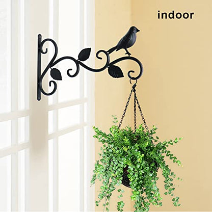 JIALAI HOME Hanging Plants Bracket 12" Bird Planter Outdoor Hooks Hangers for Flower Baskets Pot Bird Feeder Wind Chimes Lanterns Patio Garden Outdoor Indoor Metal Black, 4 Packs - style: 4 Bird