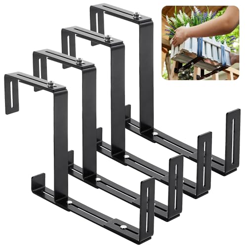 Cozcty 4 Pack Window Box Brackets, No Drill Adjustable Planter Box Brackets