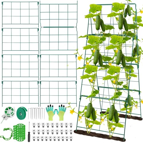 Cucumber Trellis for Raised Bed A Frame Metal Garden Trellis for Climbing Plants Outdoor, 42 x 16IN Foldable Coated Steel Cucumbers Trelli, Easy to Install Cucumber Trellis for Vegetable Fruit - color: 1PC 16 x 42 IN Green