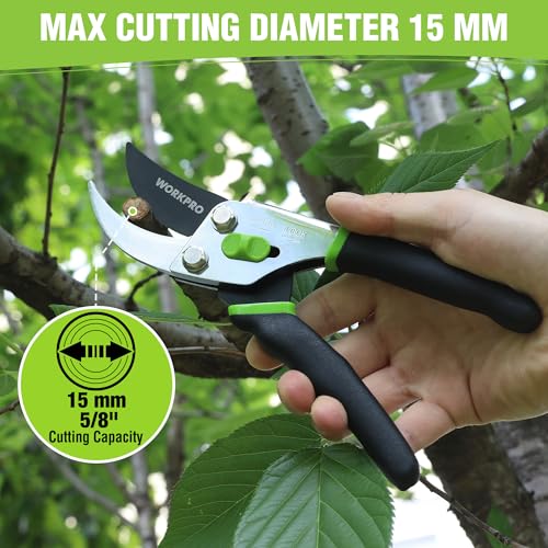 WORKPRO 8.5" Bypass Pruning Shears, Garden Shears with Non-Slip Grip Handle | Heavy Duty Garden Clippers with High Carbon Steel for Branches, Flowers, Fruits, Plants, Gardening Gifts for Women Men