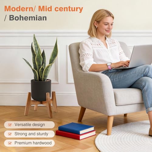 Wooden Plant Stand Indoor, Acacia Wood Mid Century Planter Stand, 2 Pack | 2 furniture-grade acacia wood plant stands fit 7" pots. Sturdy design. Pots not included - color: 7" acacia wood