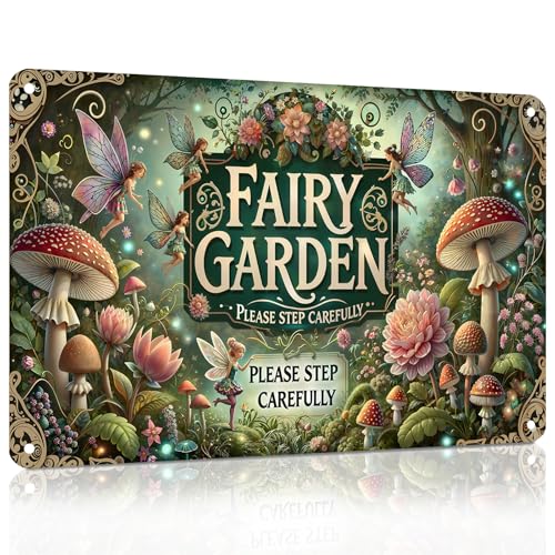 Gardening Gifts Vintage Garden Metal Sign "FAIRY GARDEN" Retro Gardening Tin Plate Wall Decor for Home Garden Yard Cottage Greenhouse Outdoor Decor (8x12 Inch) - color: FAIRY GARDEN!