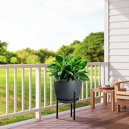 UOUZ 12/10/9 Large Modern Plant Pots, Plastic Planters with Drainage Holes and Saucers for Indoor Outdoor Plants Flowers, Black with Green Speckles - color: Black With Green Speckles